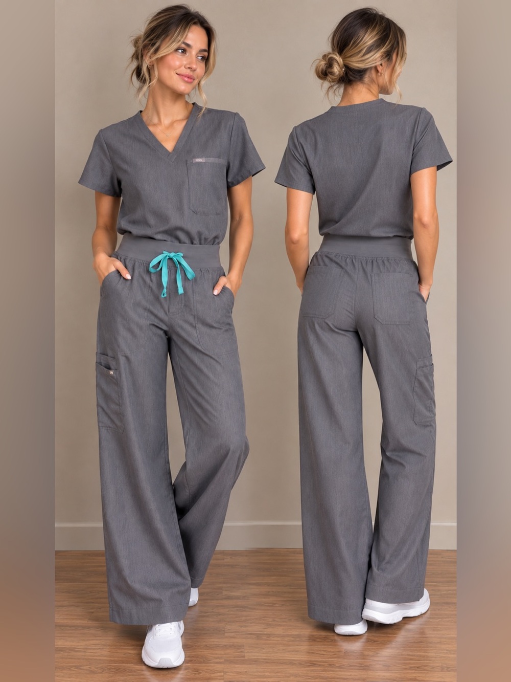 FIGS Catarina Scrub Top + Isabel
Wide Leg Scrub Pants Graphite XS
Set